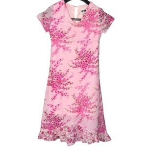 VTG Y2K Speechless Girls 8 Beaded Chiffon Cap Sleeve Layered Dress Floral Pink